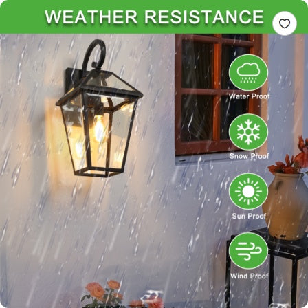 2-Pack 21-Inch Outdoor Wall Lantern Modern Black Metal & Clear Glass