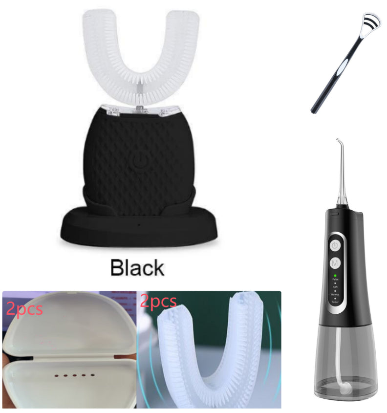 360° Intelligent Automatic Electric Toothbrush – U-Shaped Sonic Whitening Toothbrush with Blue Light & USB Charging (Waterproof)