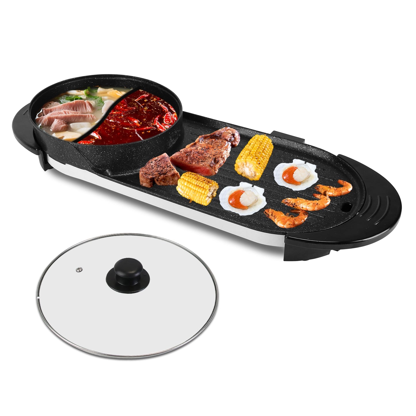 2200W 2-in-1 Electric Hot Pot with BBQ Grill – Smokeless Korean BBQ & Shabu Shabu Cooker