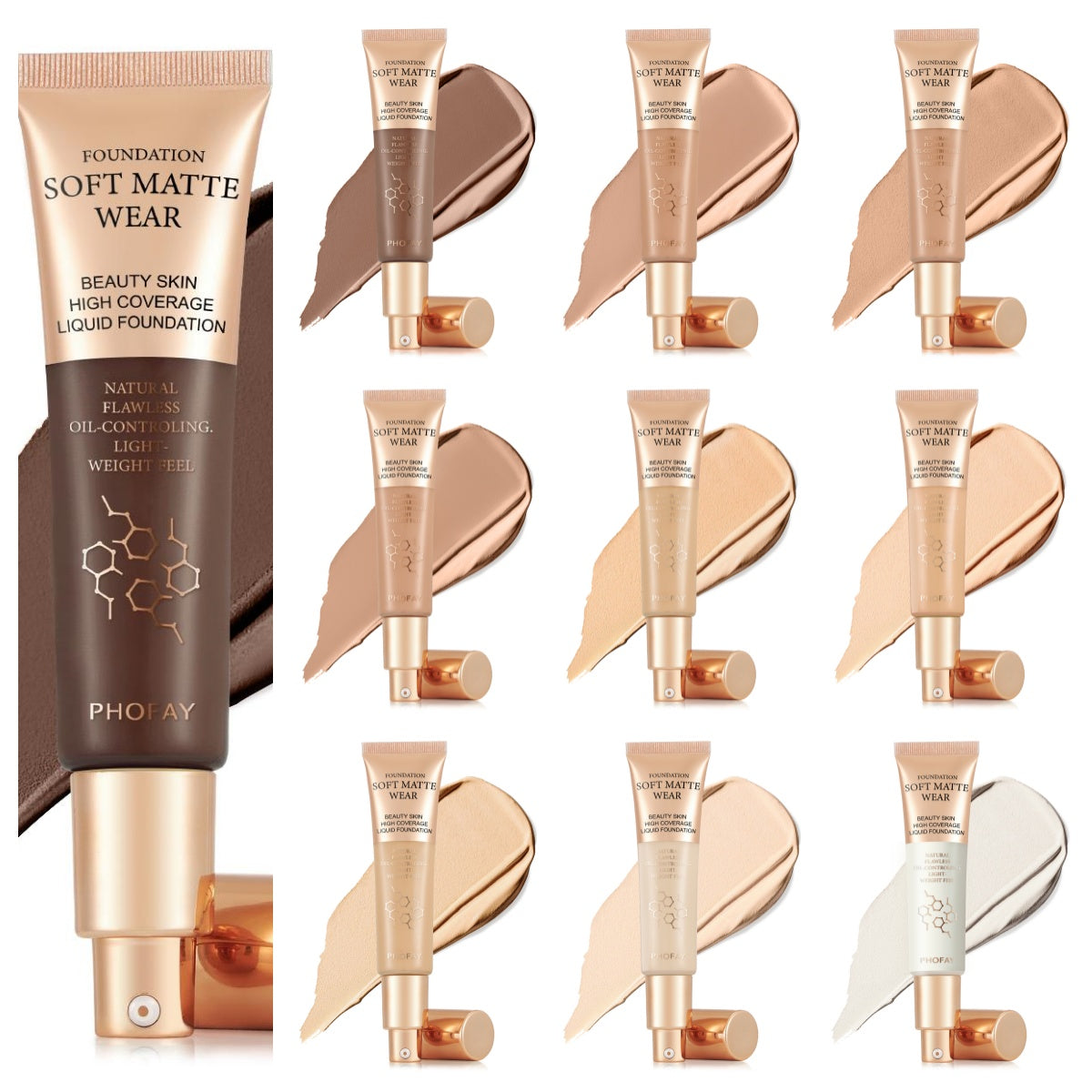 PHOFAY Full Coverage Liquid Foundation – Long-Lasting Matte, Smooth Finish