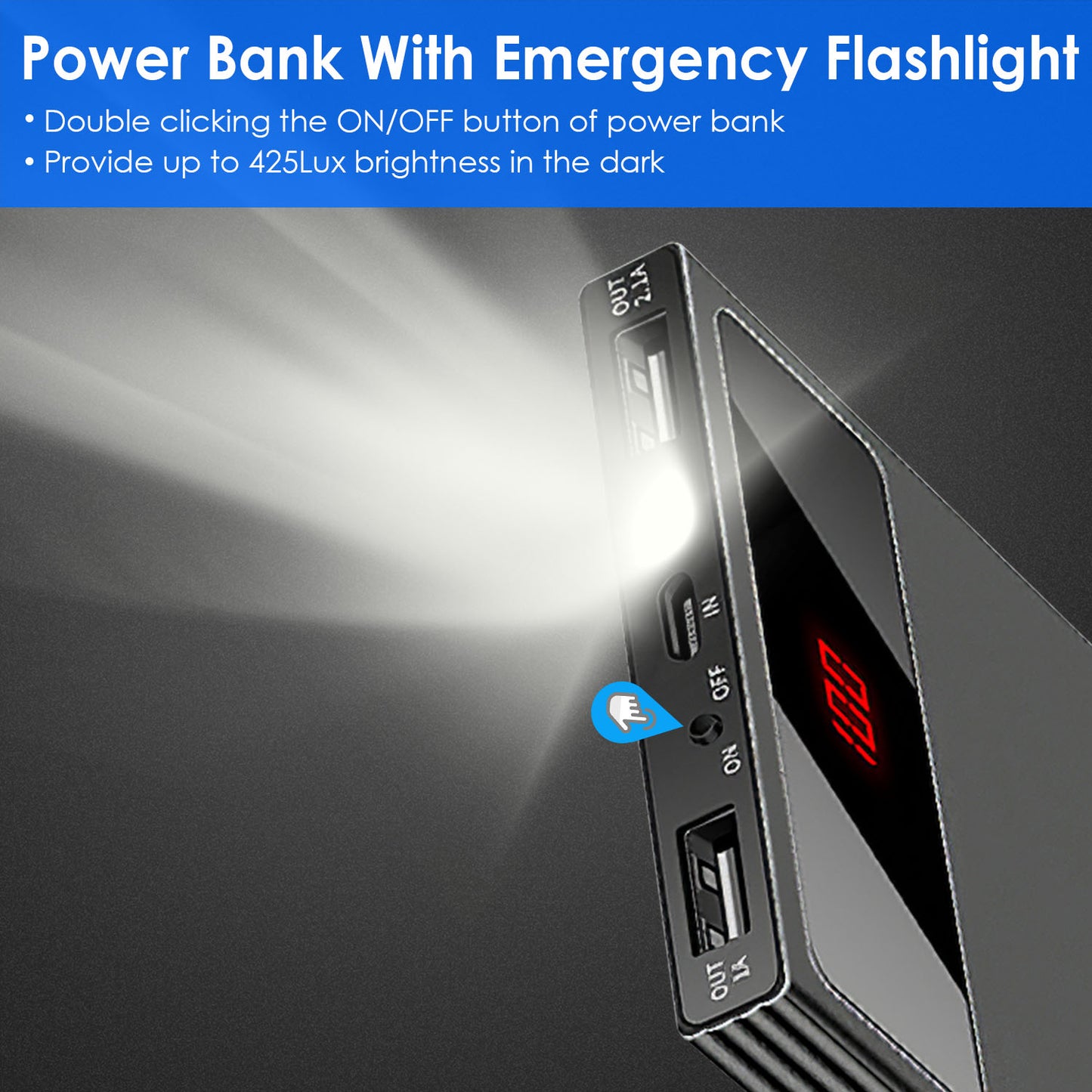 20000mAh Ultra-Thin Power Bank With Dual USB, Flashlight & Battery Display