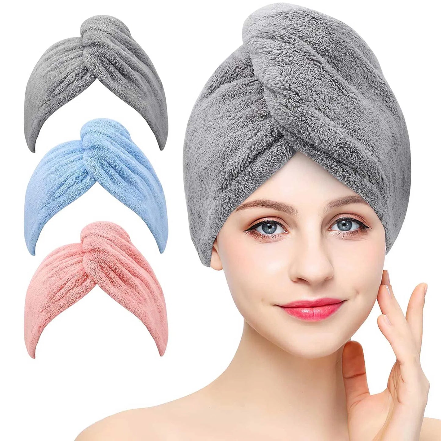 Women’s 3-Pack Microfiber Hair Towel Wraps – Ultra Absorbent Turbans for Curly, Long & Thick Hair