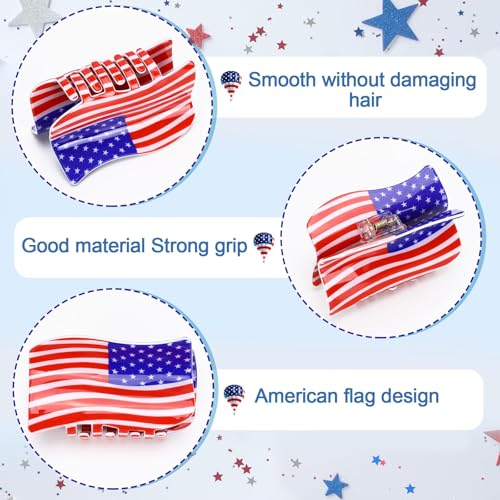 3PCS American Flag Hair Claw Clips – USA Patriotic Red, White & Blue