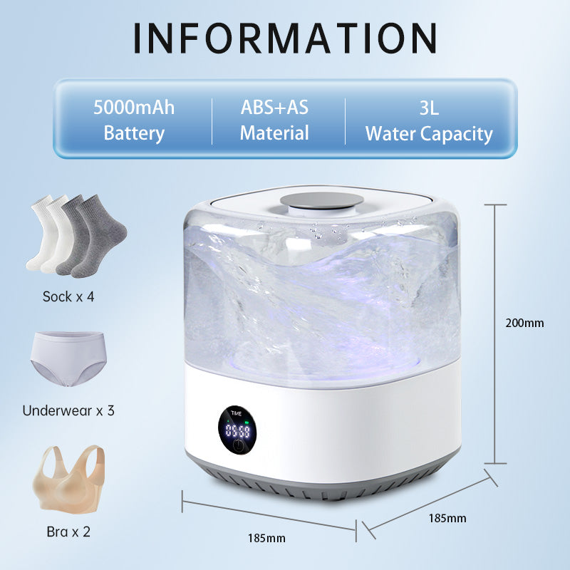 Mini Cordless Washer USB Rechargeable 3L Portable Washing Machine