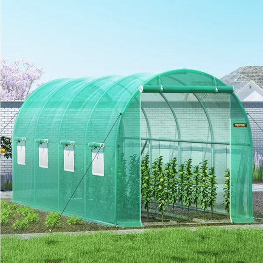 VEVOR 14.8×6.6×6.6 ft Walk-In Tunnel Greenhouse | Heavy-Duty Portable Plant Greenhouse with Galvanized Steel Frame, Roll-Up Windows & Zippered Door