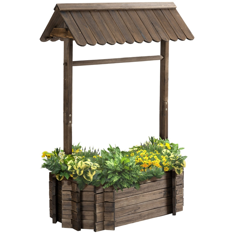Wishing Well Wooden Planter – Raised Garden Bed for Outdoor Flowers & Garden Decor
