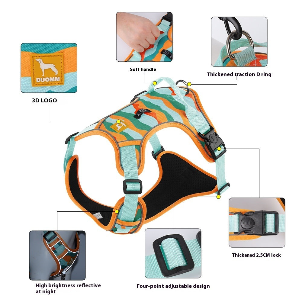 Reflective Dog Chest & Back Harness with Hand-Held Rope Leash – Secure Commuter Walking Gear