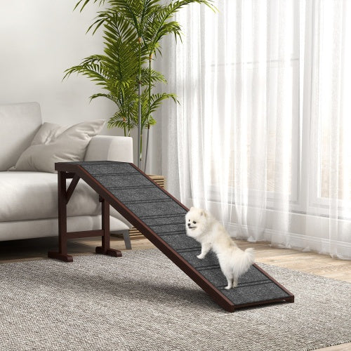 PawHut Dog Ramp for Bed & Sofa – Non-Slip Carpet Pet Ramp with Top Platform, 74 x 16 x 25 in, Brown