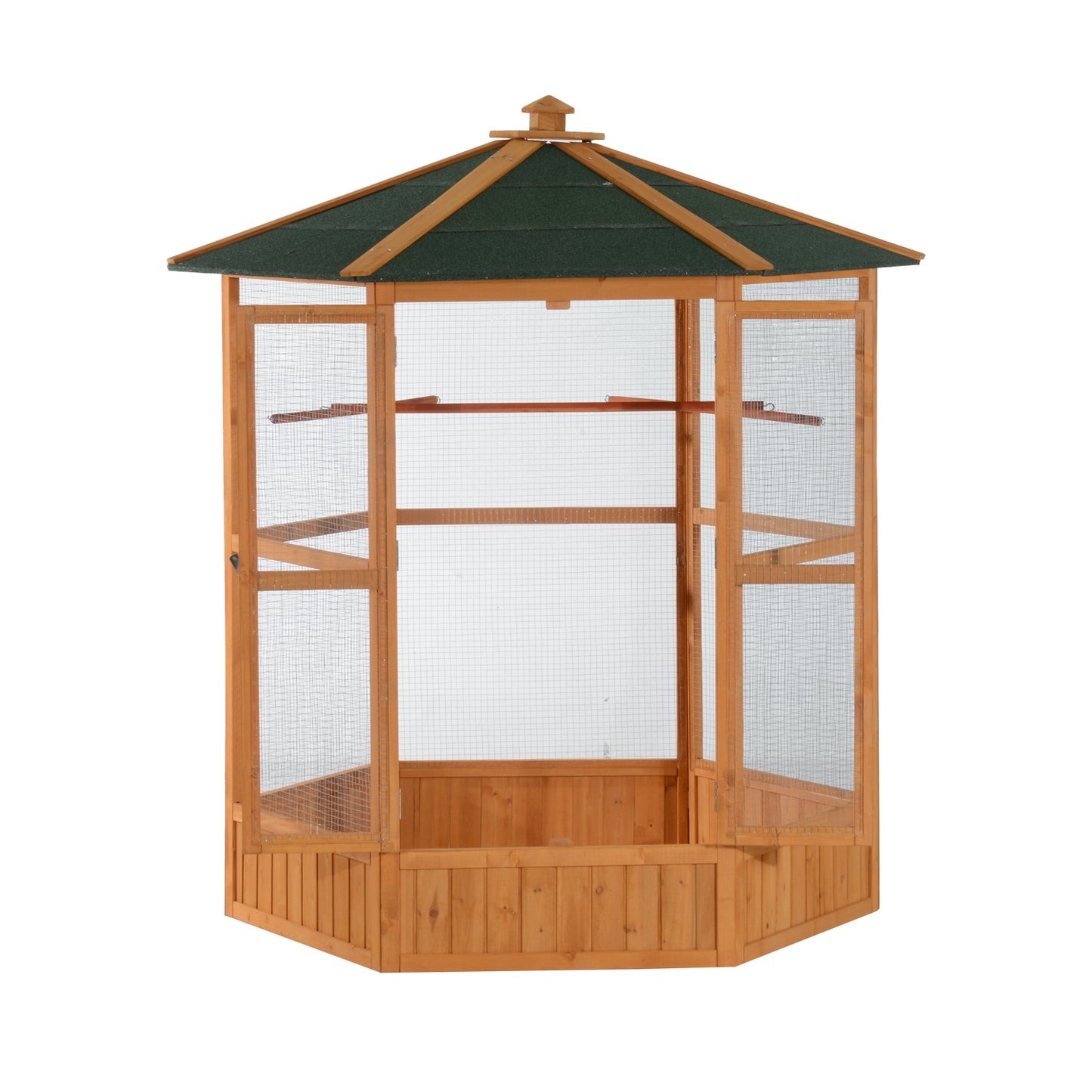 Large 69" Wooden Hexagonal Outdoor Bird Aviary Flight Cage with Protective Covered Roof