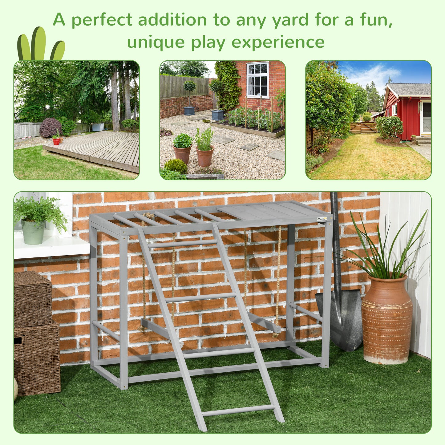 "Wooden Chicken Activity Playset – Swing Set, Perches & Hen Ladder for 3-4 Birds – Grey Coop Accessory"
