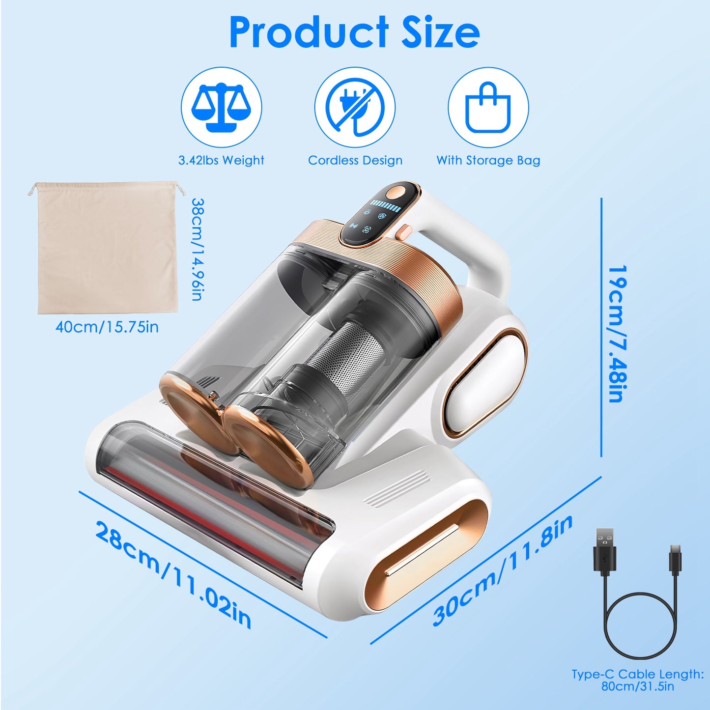 16KPa Mattress Vacuum Cleaner Handheld UV Bed Vacuum