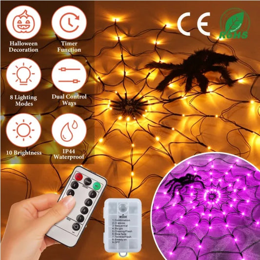 3.28FT Spider Web Light With Hairy Spider Decoration
