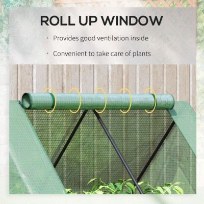 Outsunny Raised Garden Bed with Mini Greenhouse Cover, Galvanized Metal Planter Box with Roll-Up Windows, Green, 50" x 37.5"