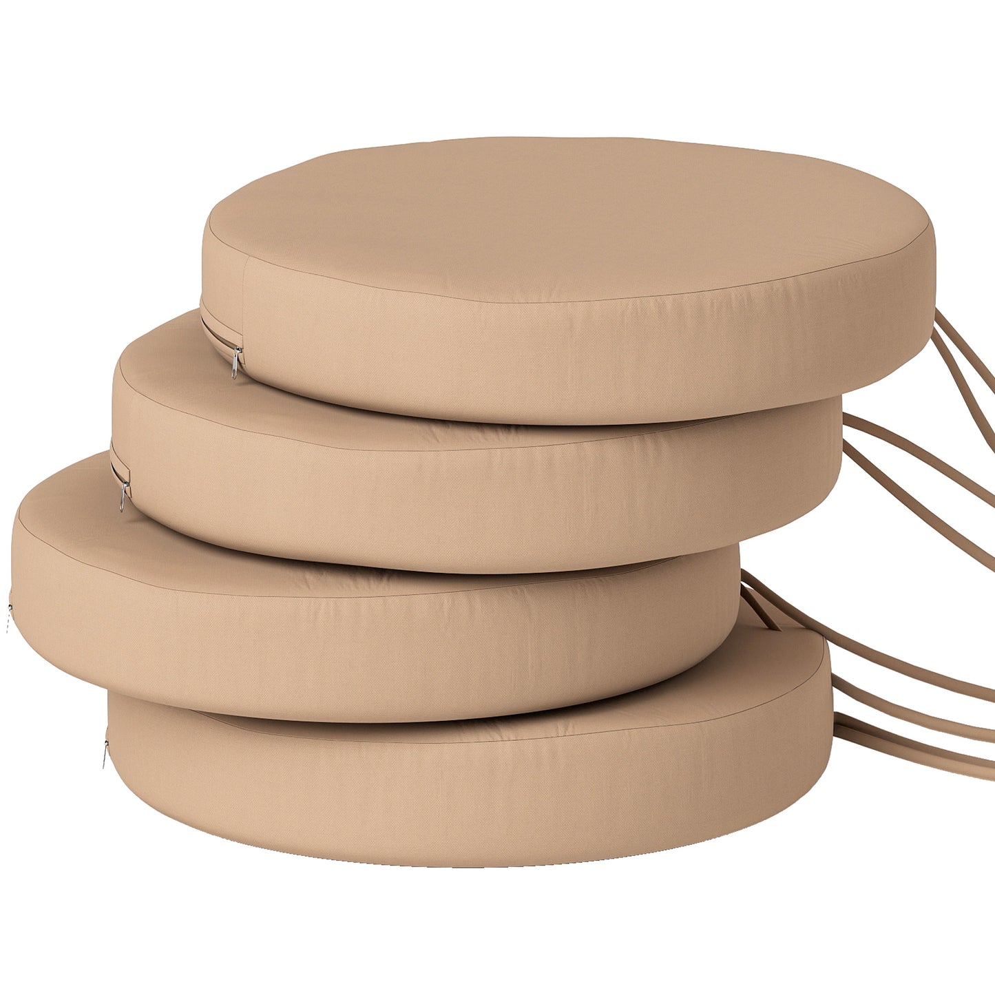 4-Pack Round Patio Chair Cushions – 15x15x3in Machine Washable Seat Pads, Khaki
