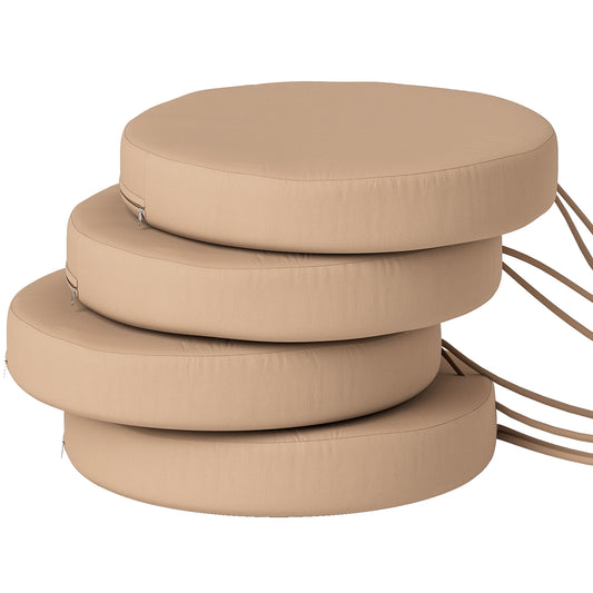 4-Pack Round Patio Chair Cushions – 15x15x3in Machine Washable Seat Pads, Khaki