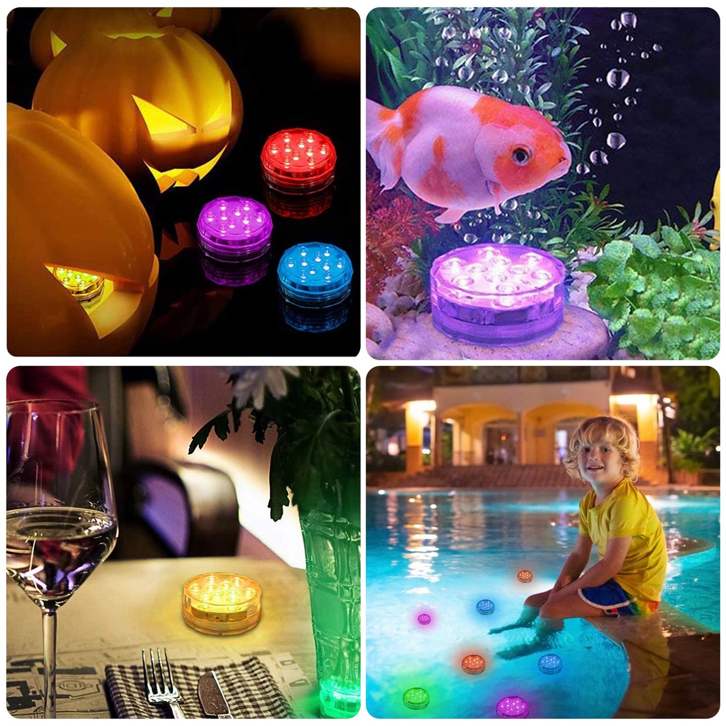 4Pcs RGB Waterproof Submersible Pool Lights With Remote