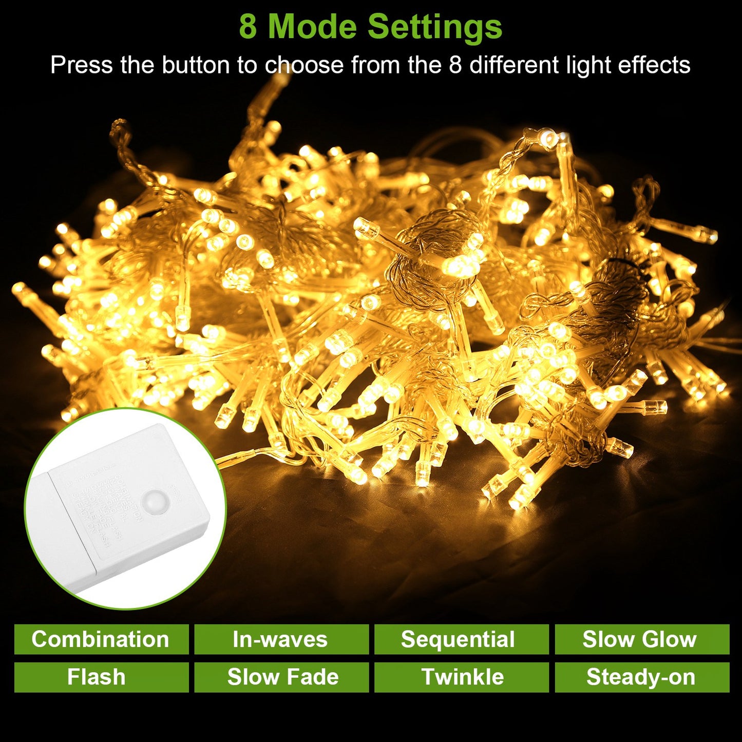3M 300LED String Curtain Lights With Remote IP44 Waterproof