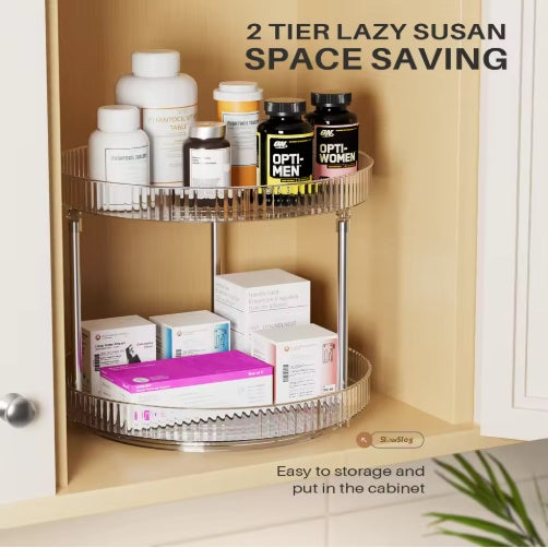 2-Pack Double-Layer Rotating Spice Rack – Spinning Organizer for Kitchen Counter