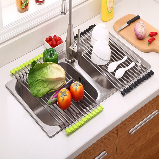 Folding Kitchen Sink Rack – Stainless Steel Dish Drying & Drain Organizer