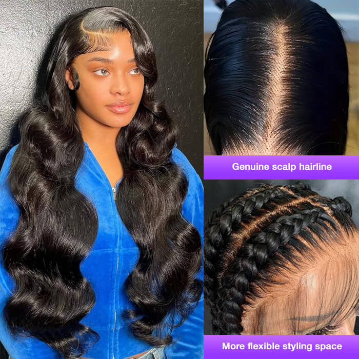 13x4 Lace Front Human Hair Wig – Natural Color Body Wave, Pre-Plucked Hairline