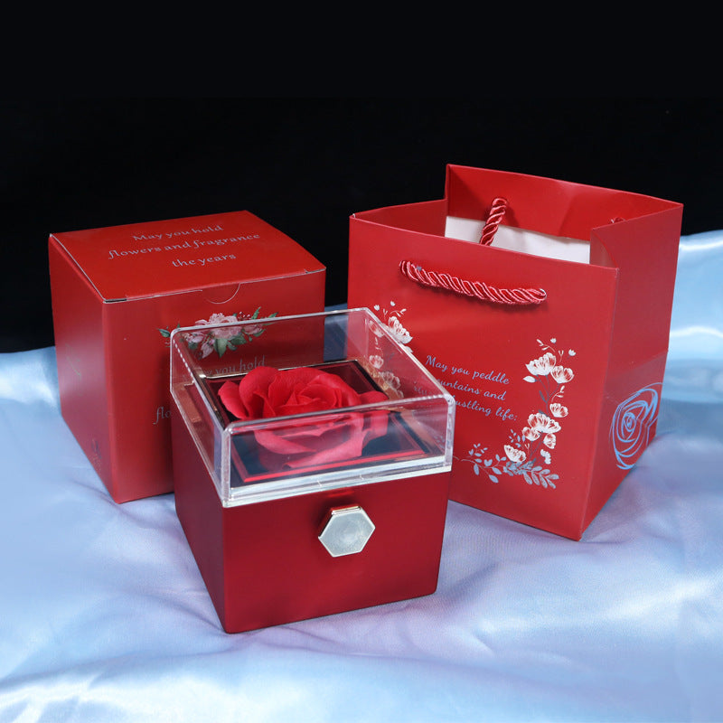 Rotating Soap Flower Rose Gift Box – Creative Jewelry & Valentine’s Day Gift for Women