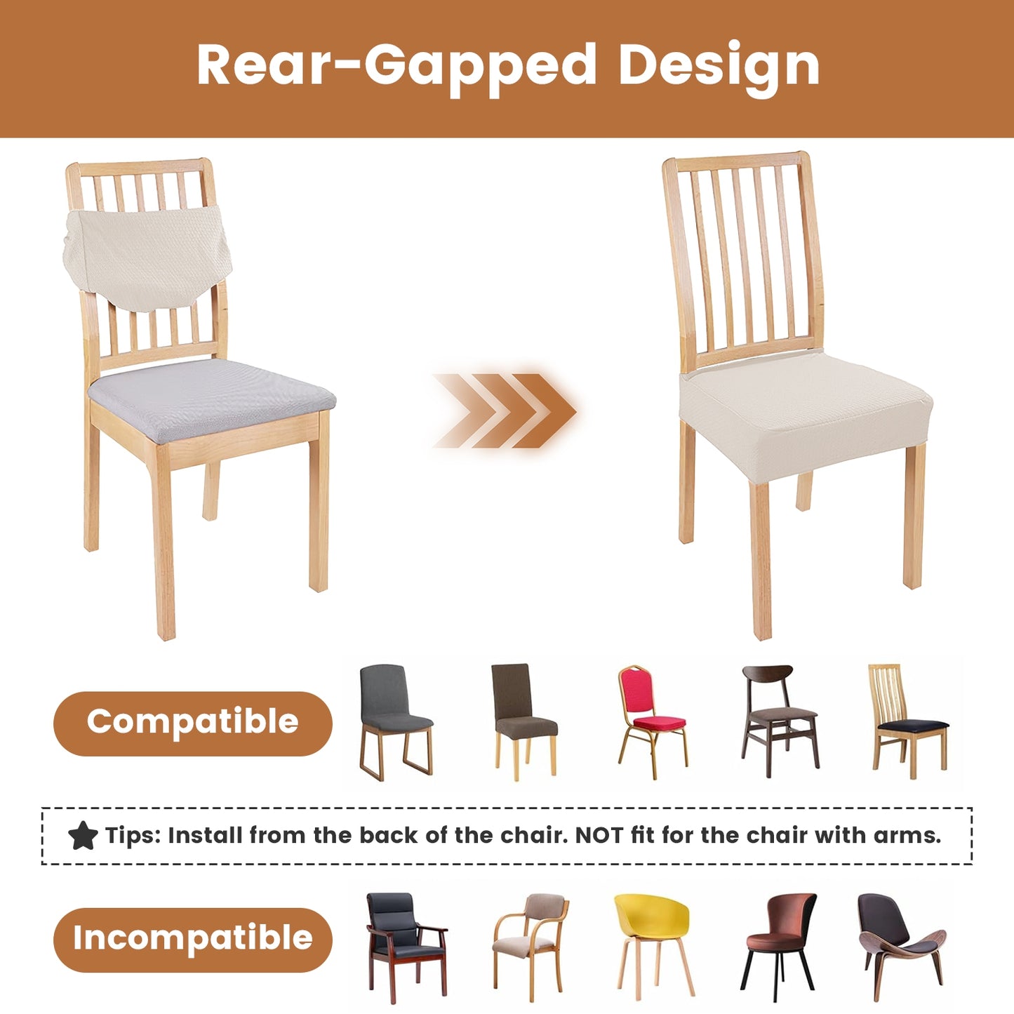 4-Pack Waterproof Dining Chair Slipcovers – Stretchable, Removable & Washable Jacquard Seat Covers
