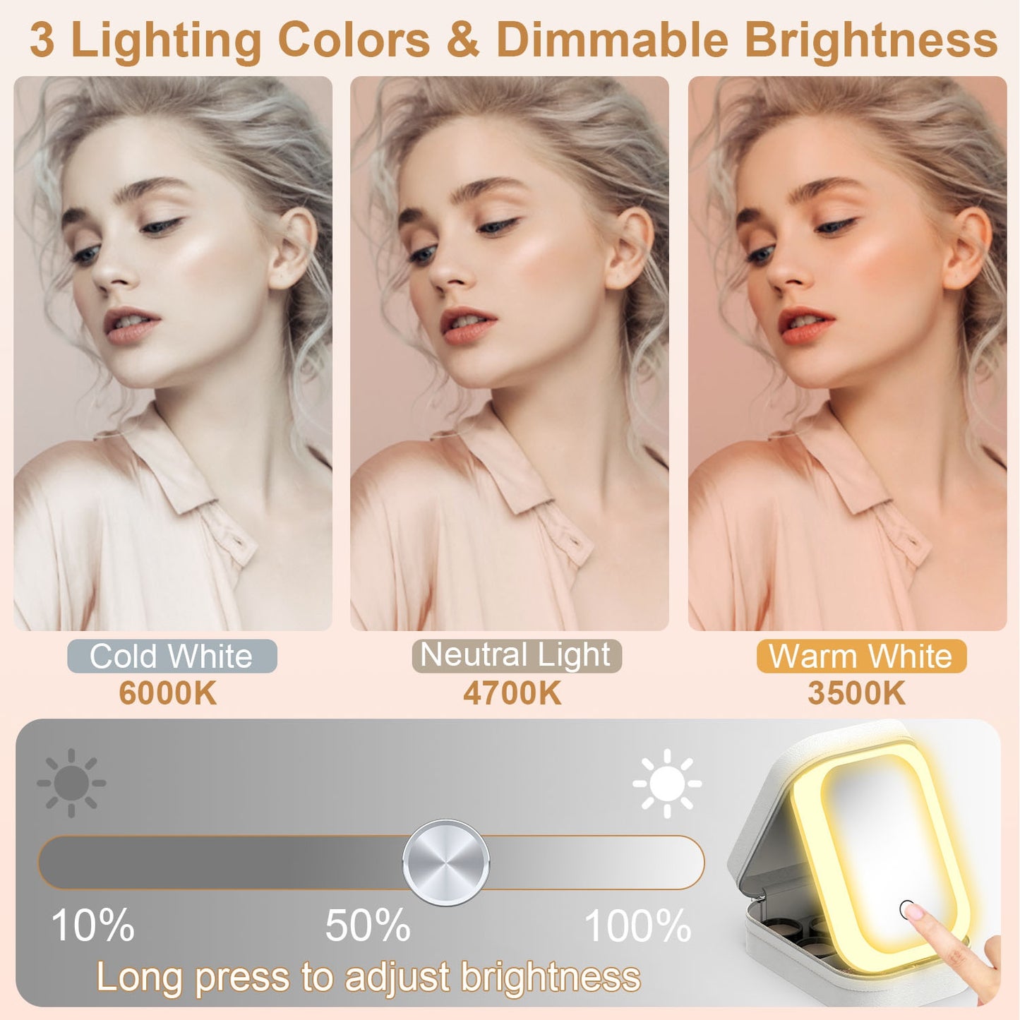 LED Travel Makeup Bag – Rechargeable & Waterproof with 3-Color Light