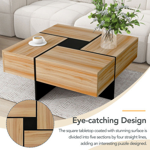 Unique Design Coffee Table – 4 Hidden Storage Compartment Living Room Table