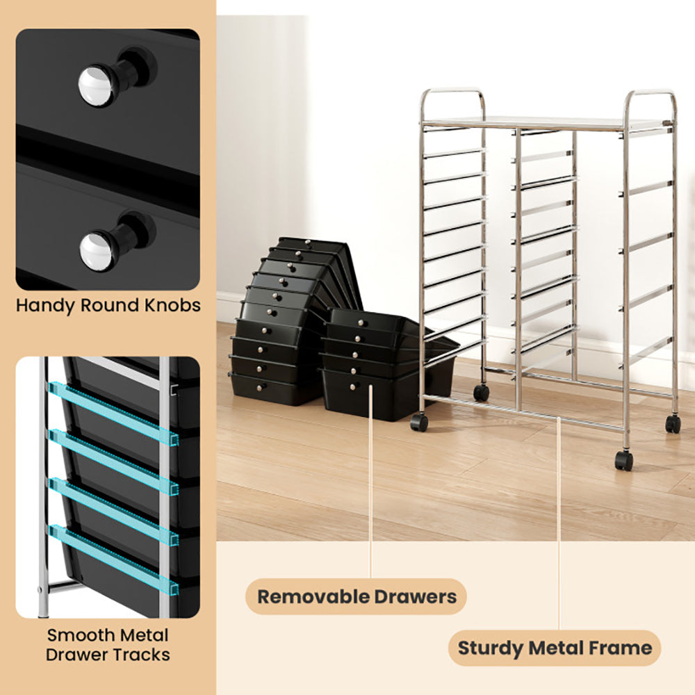 15-Drawer Rolling Storage Cart – Metal Frame Organizer Trolley