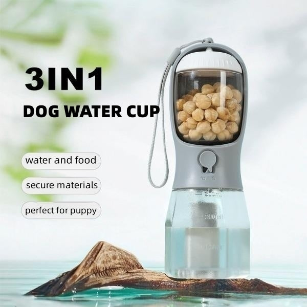 Portable 3-in-1 Dog Water Cup with Food Storage & Poop Bag Dispenser