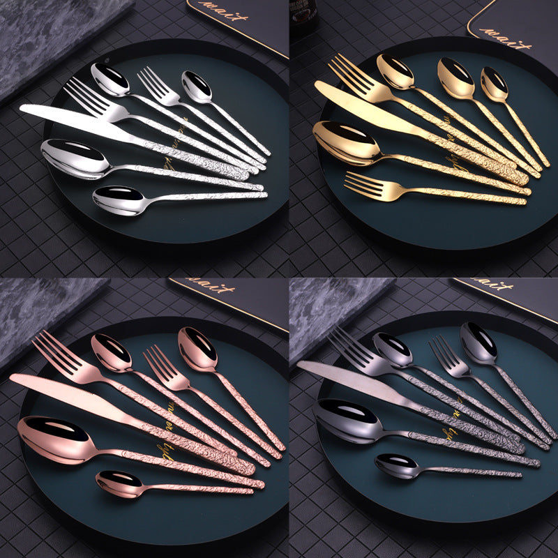 Embossed Textured Handle Steak Knife Set – Western Style Cutlery