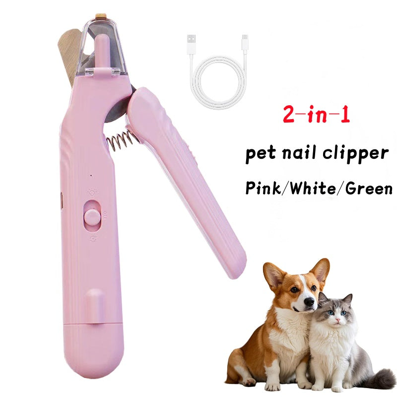 2-in-1 Pet Nail Clippers with LED Light – Dog & Cat Paw Trimmer with Safety Blood Guard