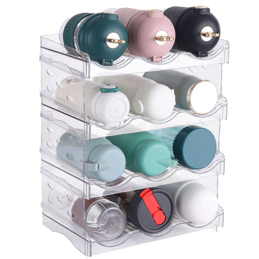 4-Tier Bottle Storage Holder – Stackable 12 Bottle Organizer for Kitchen Fridge & Pantry