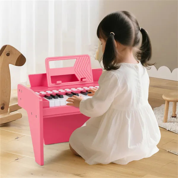 25 Keys Mini Digital Piano for Kids – Pink, Lighted Teaching Mode with 6 Tones & 15 Demo Songs