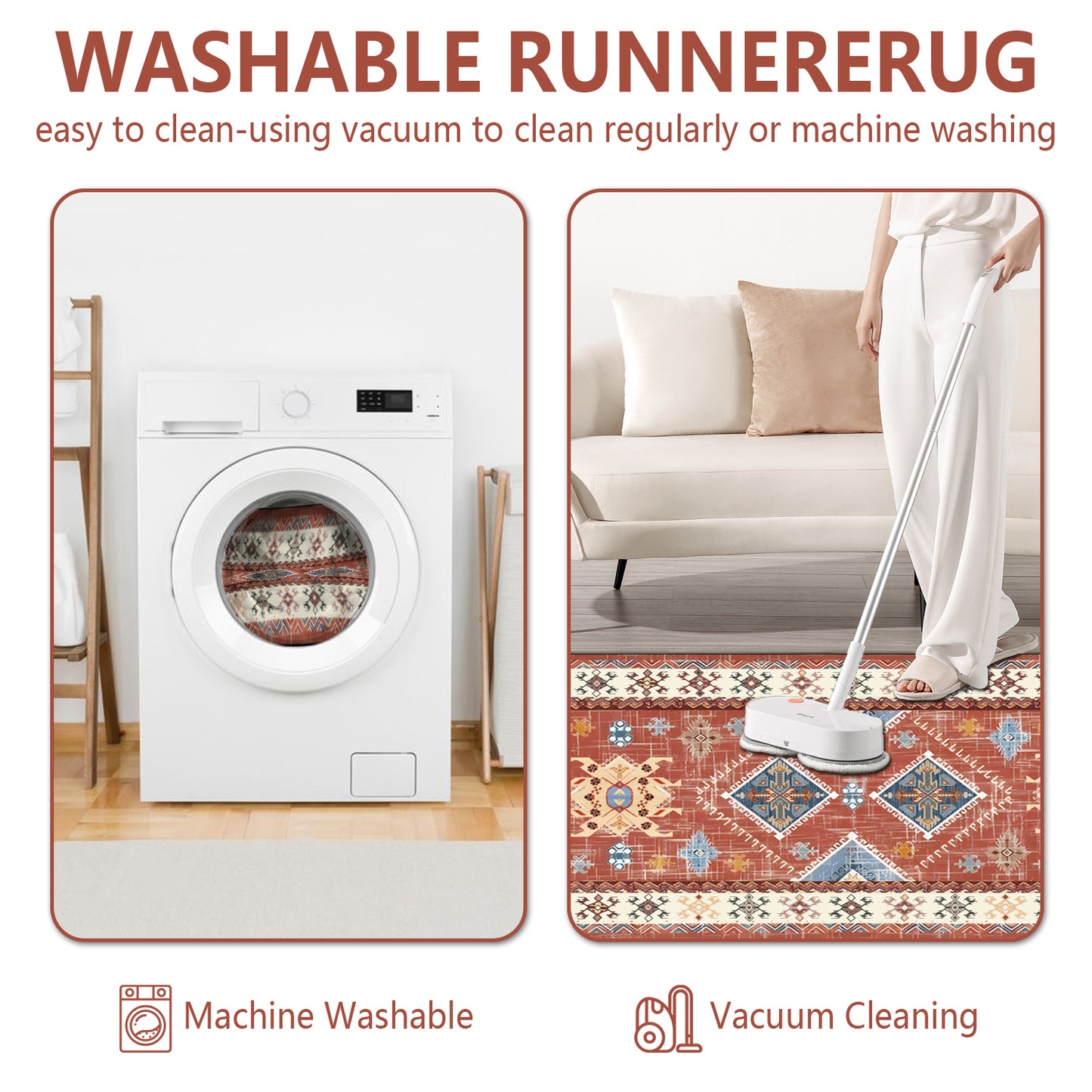 Boho 3-Piece Kitchen Rug Set – Thick Non-Slip Washable Runner Mats for Kitchen, Hallway & Laundry Room
