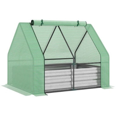 Outsunny Raised Garden Bed with Mini Greenhouse Cover, Galvanized Metal Planter Box with Roll-Up Windows, Green, 50" x 37.5"