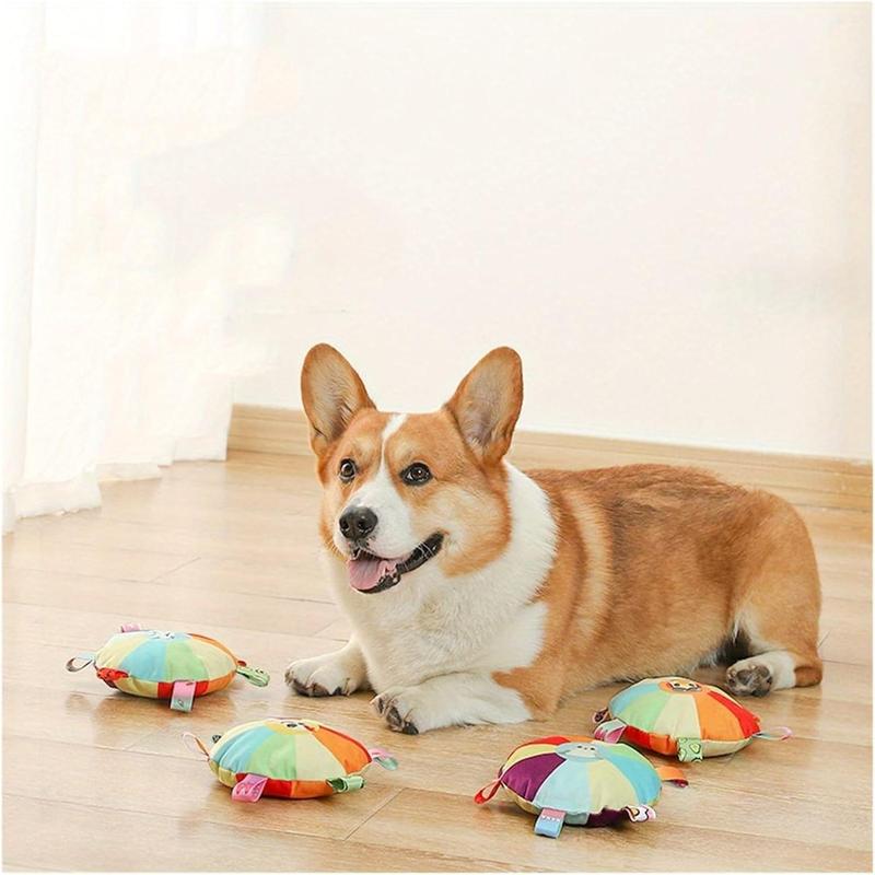 Interactive Plush Dog Toys – Flying Disc & Tug-of-War Chew Toy with Bell | Bite-Resistant, Washable, Turntable Pattern