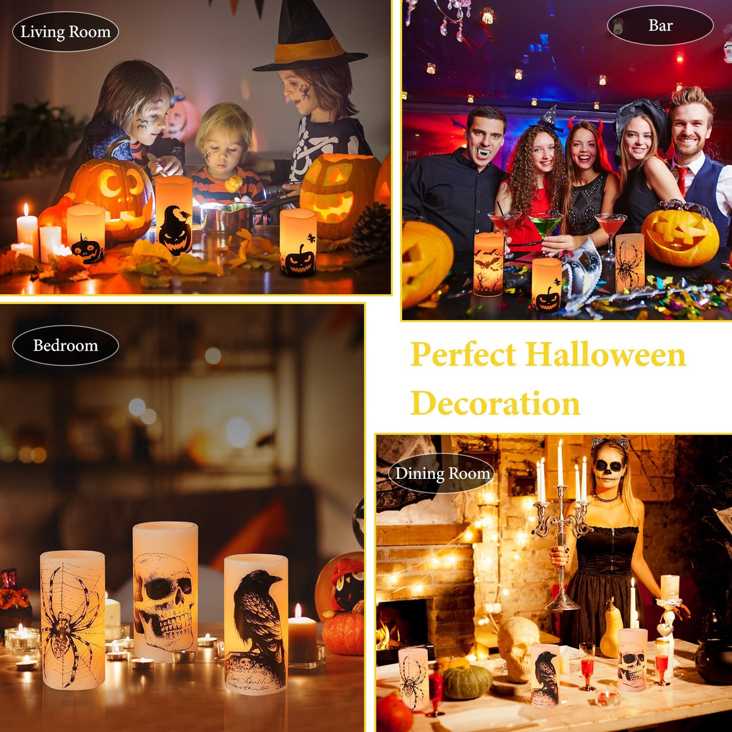 3-Pack Halloween Flameless Candles – Battery Operated Warm Orange LED with Timer