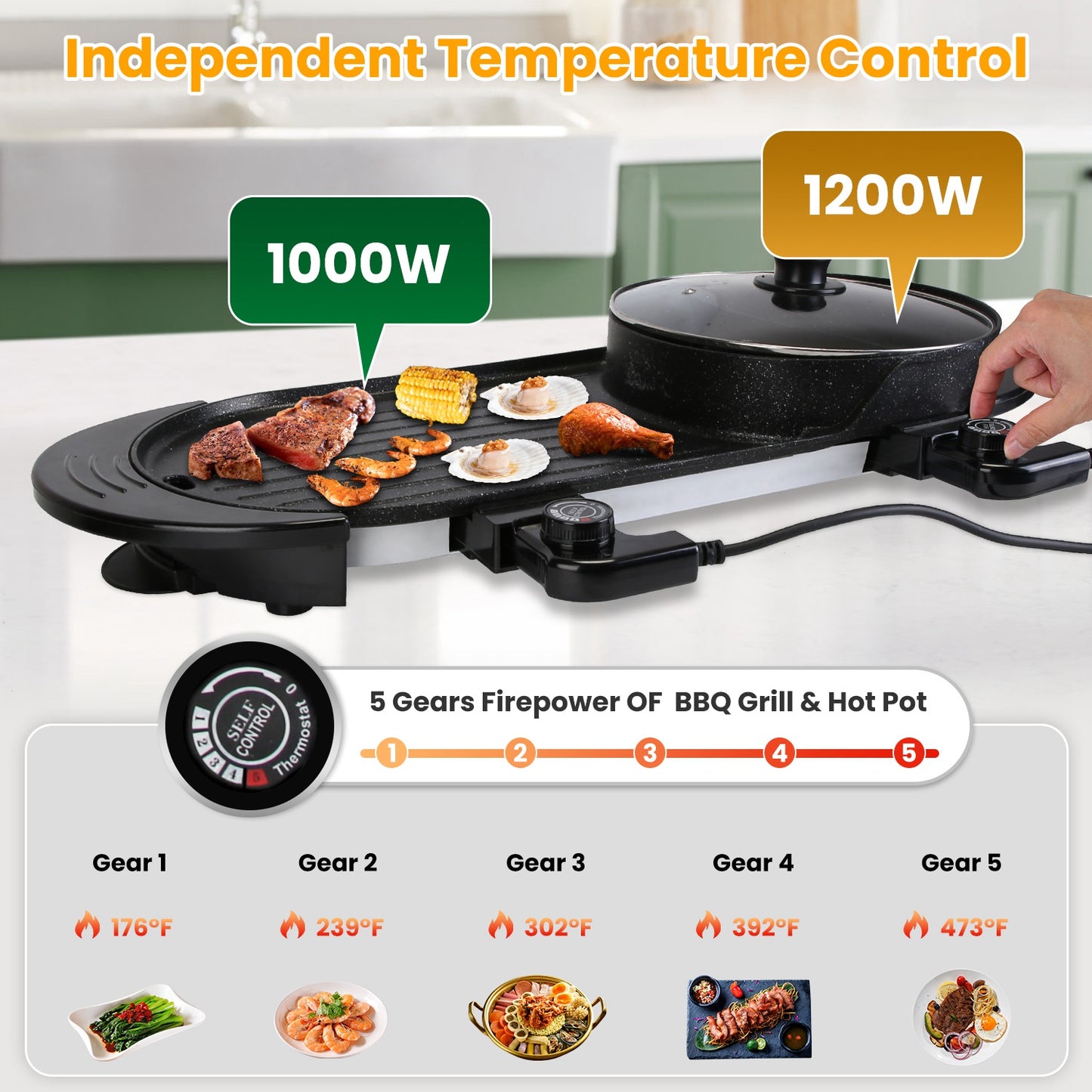 2200W 2-in-1 Electric Hot Pot with BBQ Grill – Smokeless Korean BBQ & Shabu Shabu Cooker