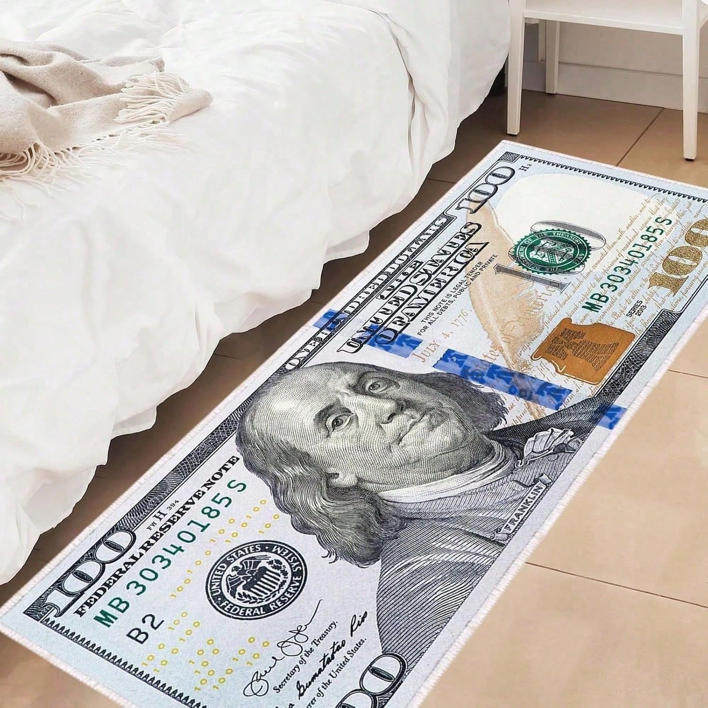 $100 Design Area Rug – Currency-Inspired Non-Slip Carpet for Living Room & Entryway
