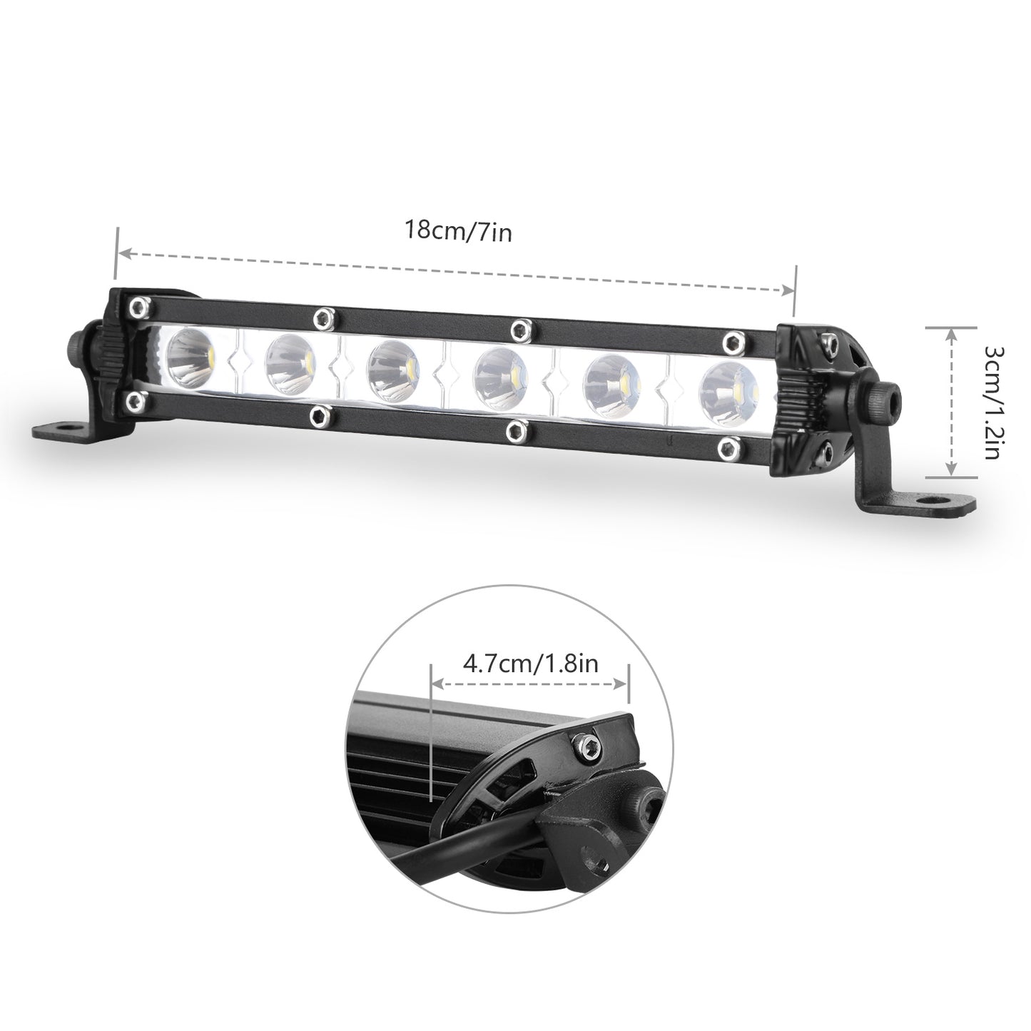7-Inch LED Light Bar 18W Single Row Offroad Work Light