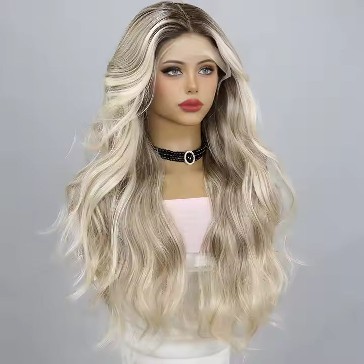 European & American T-Part Lace Wavy Curly Gold Ombre Wig