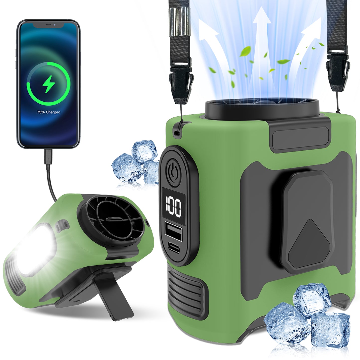 10000mAh Portable Waist Fan 5-Speed Rechargeable Belt Fan