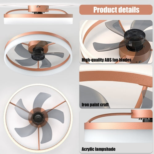 Slim Modern Ceiling Fan with Dimmable LED Light Recessed Mount