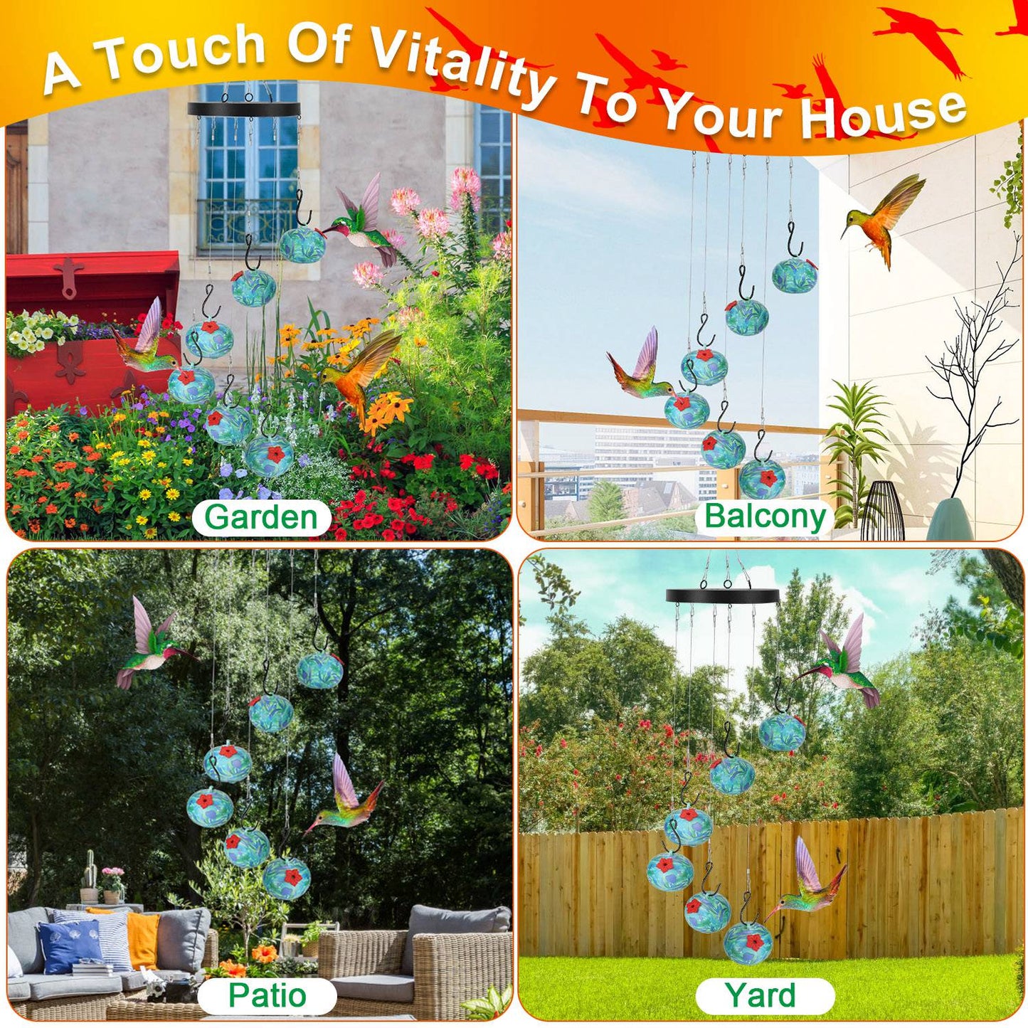 Hanging Hummingbird Feeder Wind Chime – Ant & Bee Proof Outdoor Garden Decor for Patio, Yard & Balcony