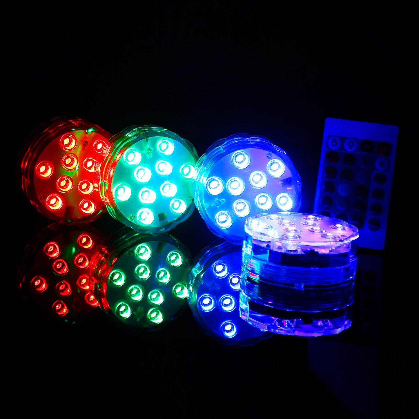 4Pcs RGB Waterproof Submersible Pool Lights With Remote