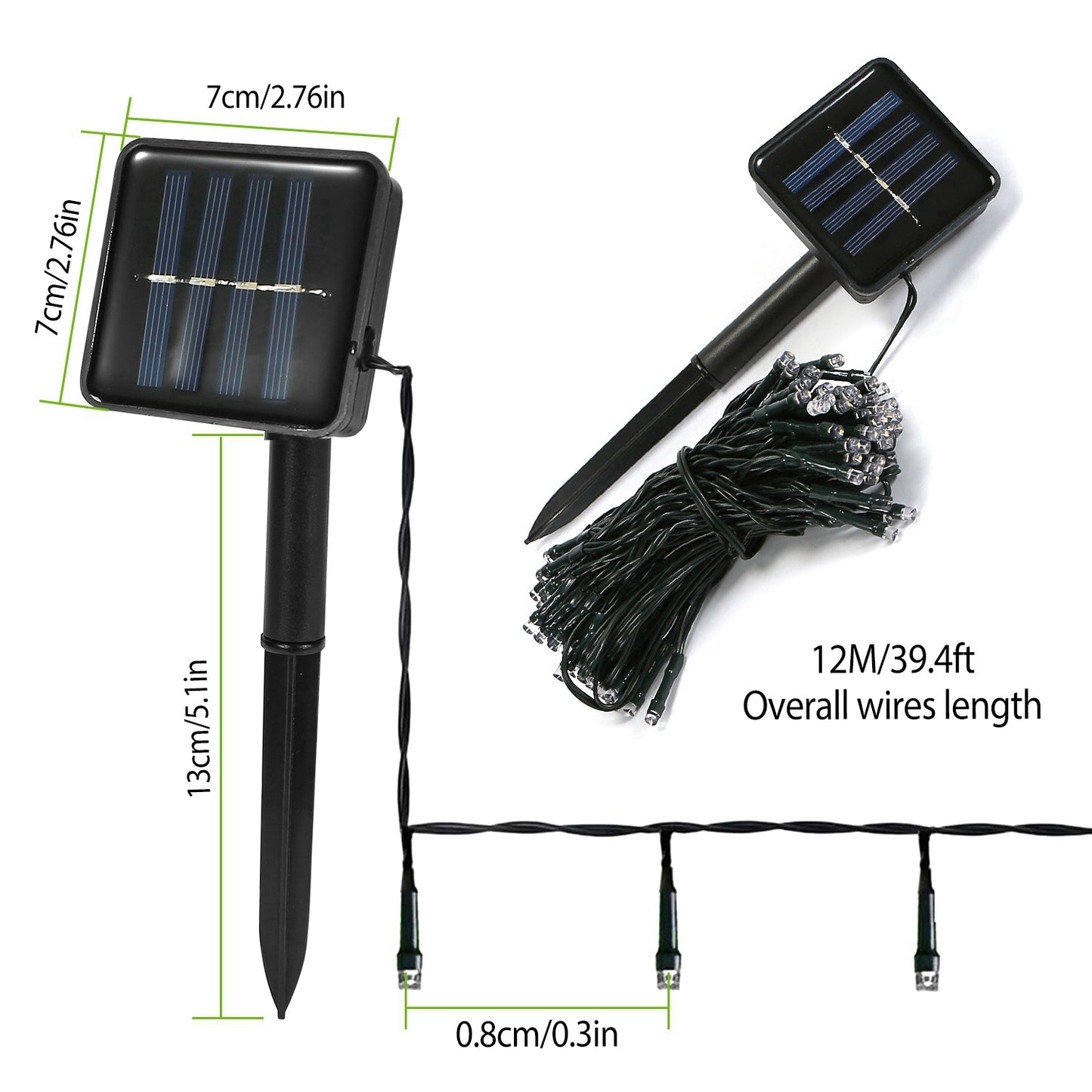 12M Solar LED String Lights With 8 Modes Waterproof Fairy Lights