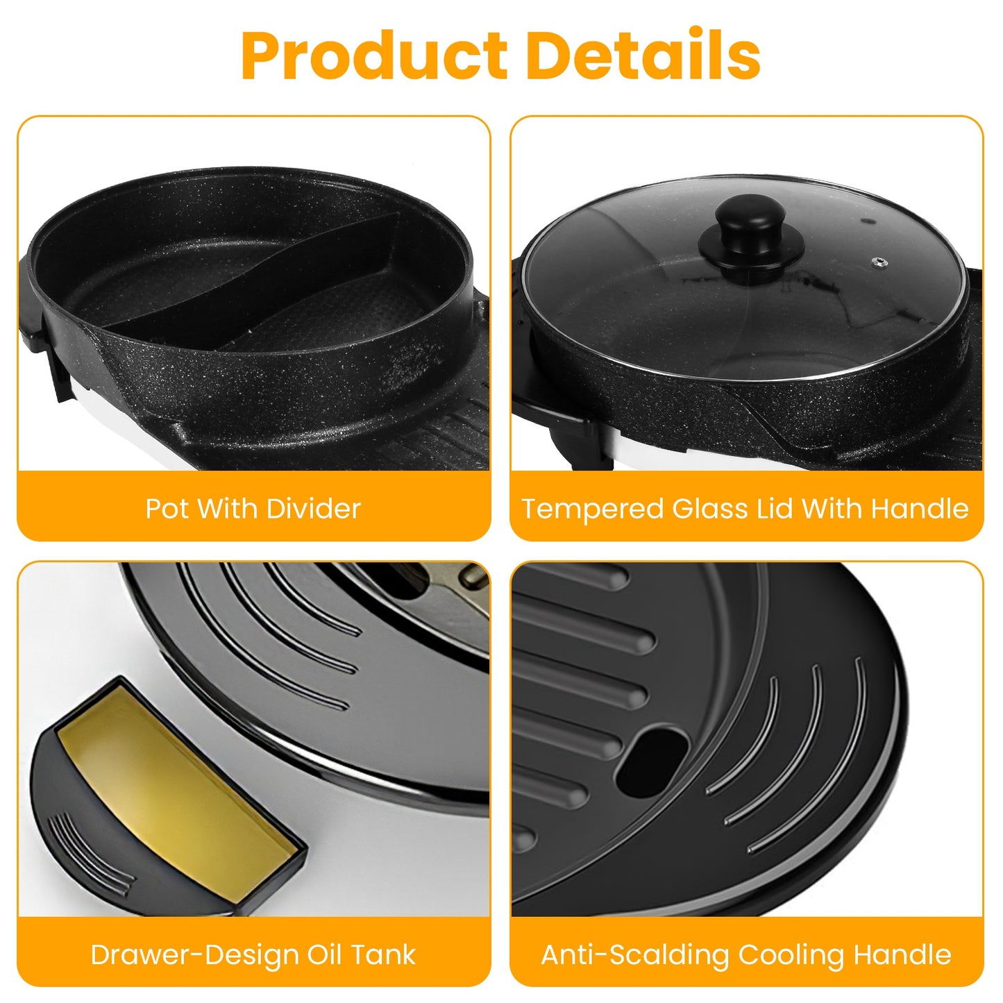 2200W 2-in-1 Electric Hot Pot with BBQ Grill – Smokeless Korean BBQ & Shabu Shabu Cooker