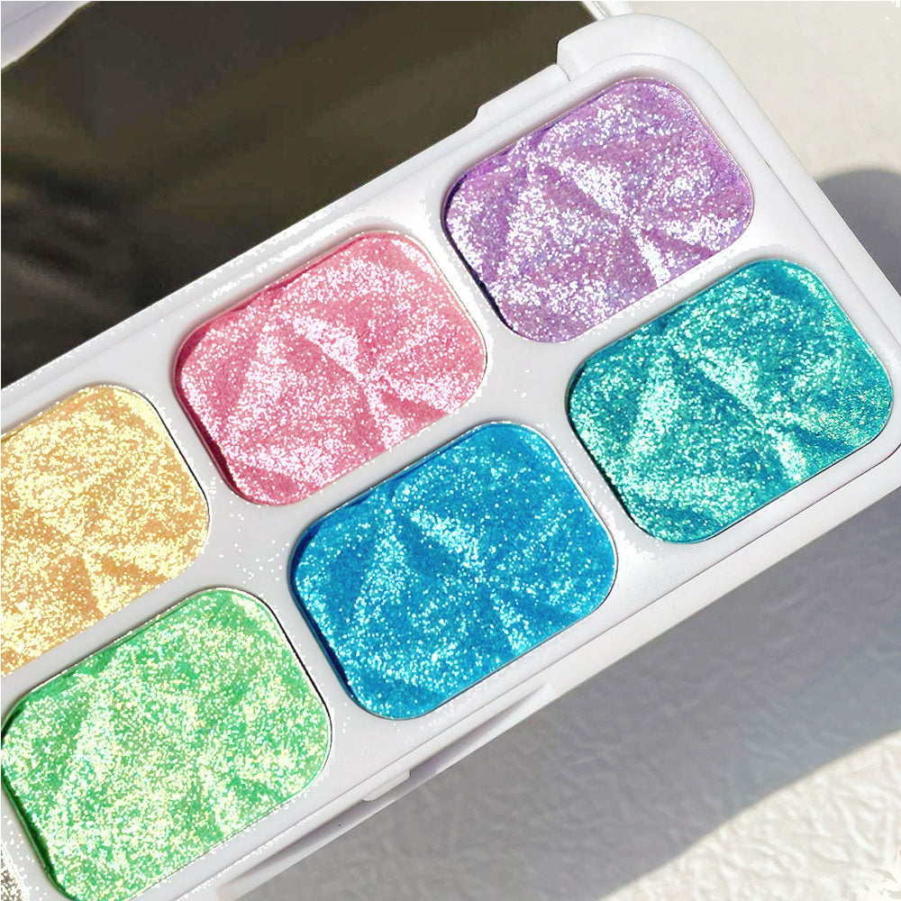 8-Color Macaron Chameleon Eyeshadow Palette – Multichrome Holographic Shimmer & Glitter Highlighter for Eyes, Face & Cheeks