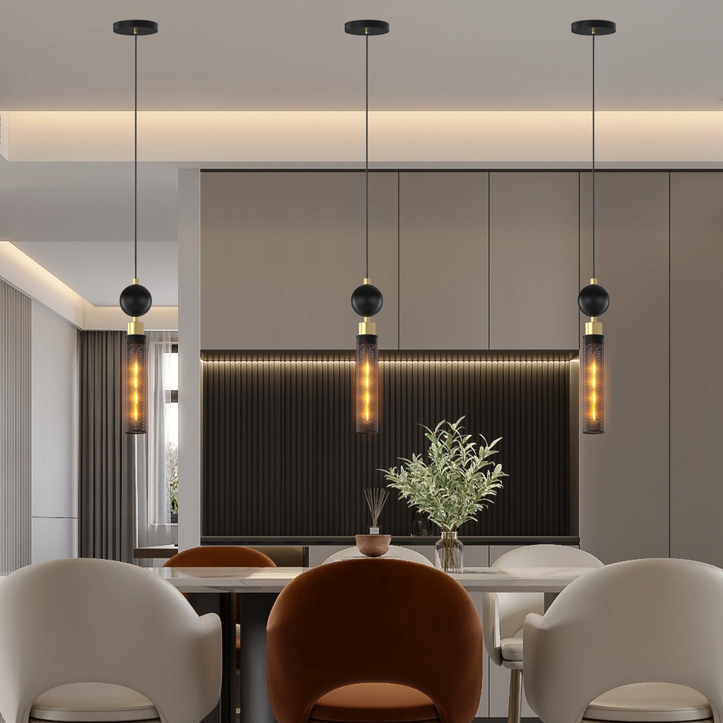 Modern Black Wrought Iron Pendant Light Adjustable Kitchen Island Chandelier